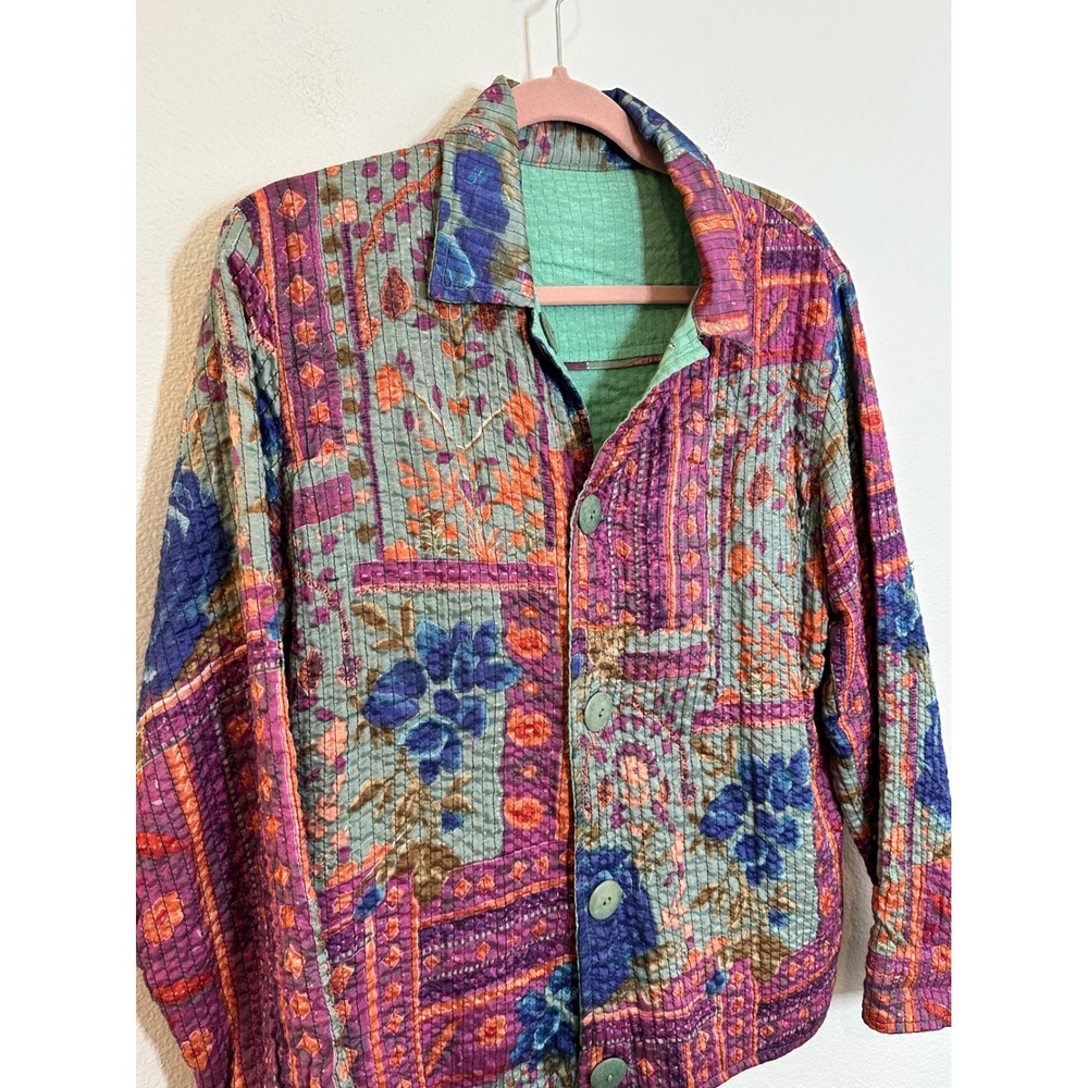 Flashback Reversible Quilted Jacket Size M Purple Green Patchwork Embroidered M - Picture 6 of 11